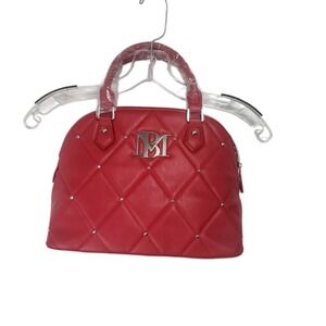 Badgley Mischka Red Quilted Satchel with Silver Hardware